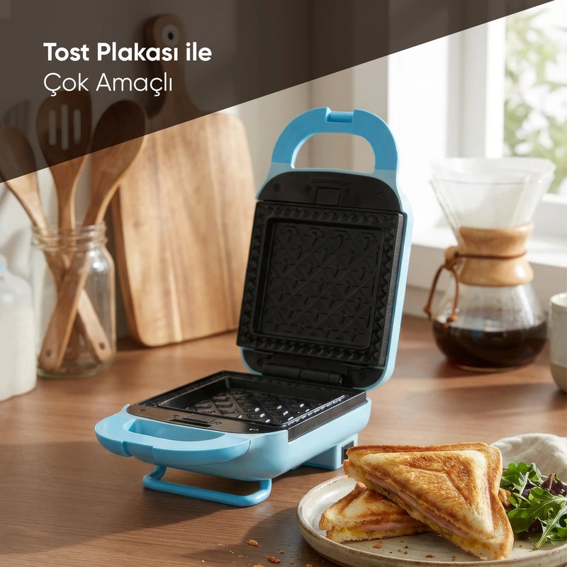 FR-TM33 PanFun Çıkarılabilir Plakalı Tost ve Waffle Makinesi - Mavi