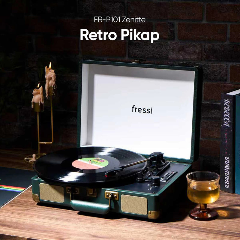 FR-P101 Zenitte Dahili Hoparlörlü Pikap Müzik Kutusu Usb+Rca+Bluetooth - Yeşil