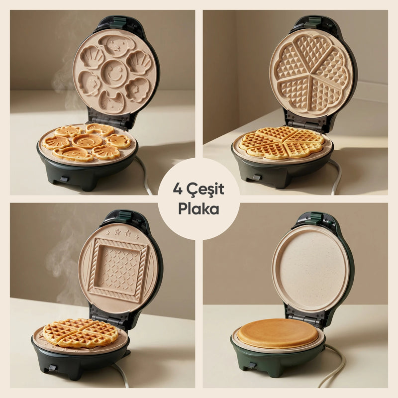 FR-TM59 Multibello Tost Ve Waffle Makinesi Çıkarabilir Yapışmaz Plakalı 4 Ayrı Plaka - Yeşil