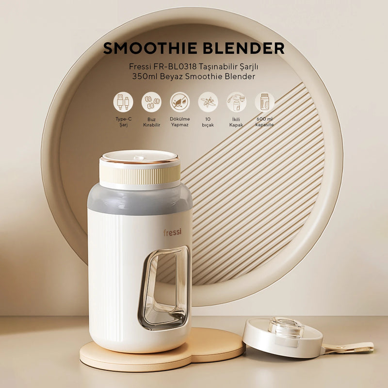 FR-BL07 Taşınabilir Şarjlı 80w 600ml Öğütücü Fonksiyonlu Beyaz Kişisel Smoothie Blender
