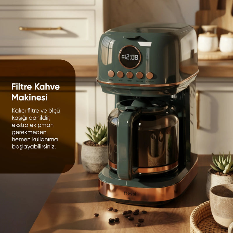 FR-FC09 Velluto Dijital Göstergeli Krem Filtre Kahve Makinesi - Yeşil