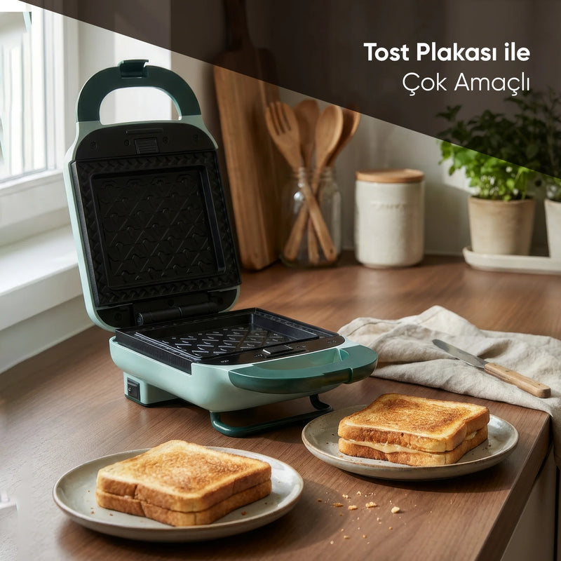 FR-TM33 PanFun Çıkarılabilir Plakalı Tost ve Waffle Makinesi - Yeşil