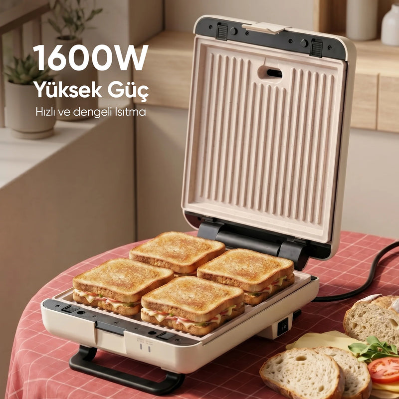 FR-TM26 Duobello Çıkarılabilir Plakalı 4 Dilim Tost Makinesi - Krem
