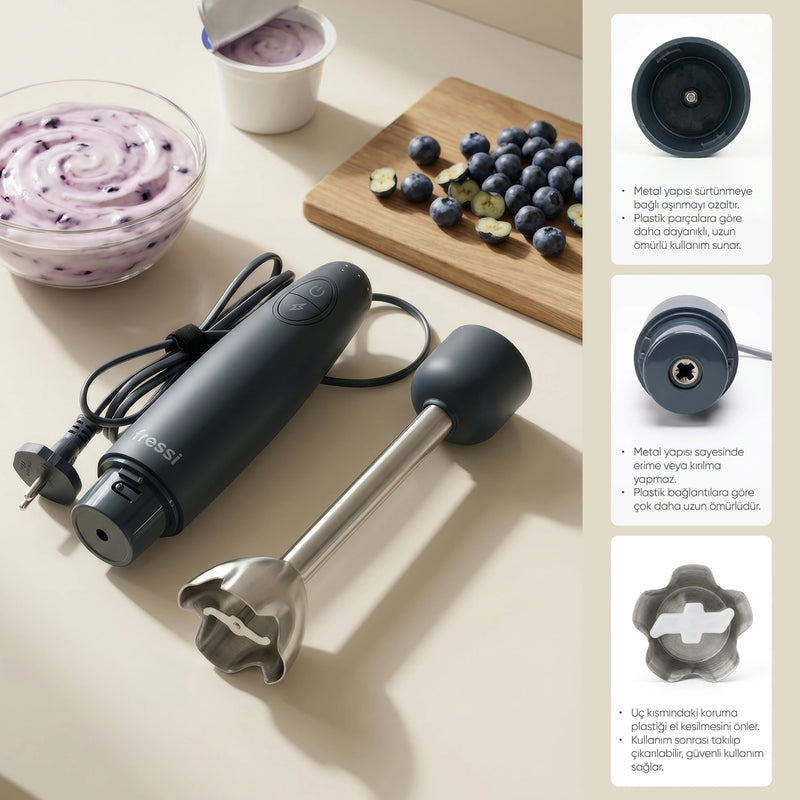 FR-HB271 Çubuk El Blender Paslanmaz Çelik Bıçaklı Turbo 1000W Lacivert Urban