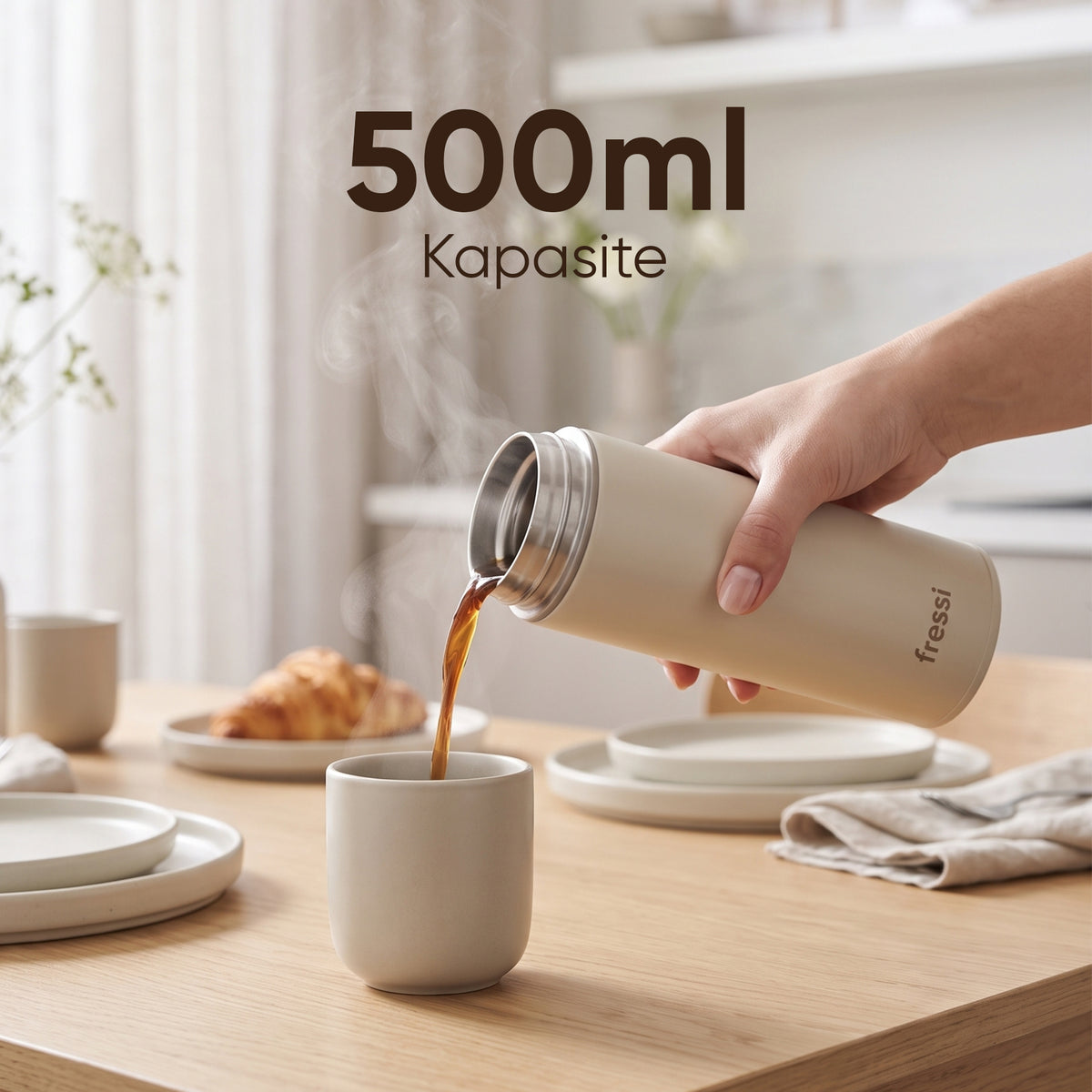 FR-T571 Glena Termos Paslanmaz Çelik 500 ML Termos Krem