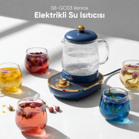 YSB-GC03 Venice 600ml Elektrikli Çok Fonksiyonlu Cam Su Isıtıcı Kettle Bitki Çayı Makinesi - Lacivert