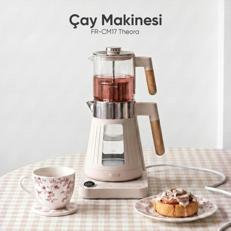 FR-CM17 Theora Dijital Standlı Cam Krem Çay Makinesi - Krem