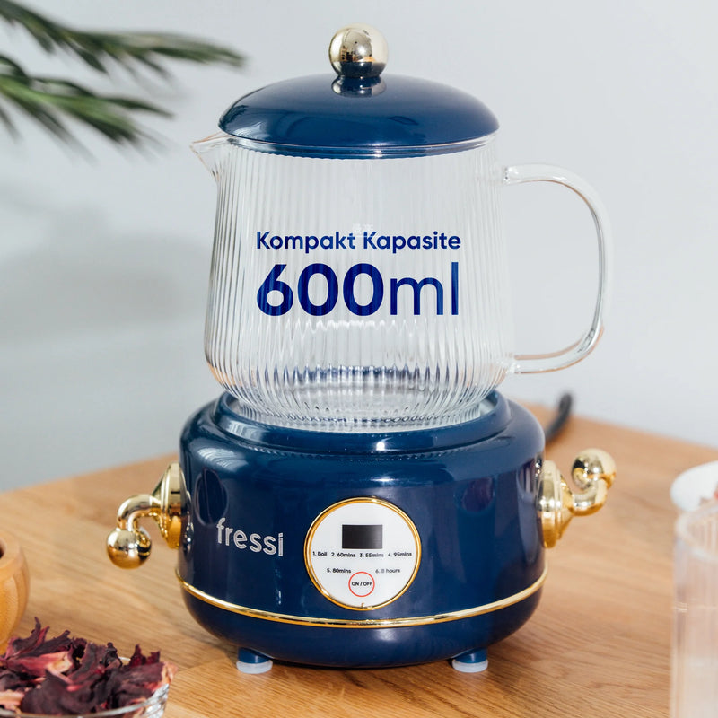 YSB-GC02 Eiffel 600ml Elektrikli Çok Fonksiyonlu Cam Su Isıtıcı Kettle Bitki Çayı Makinesi - Lacivert