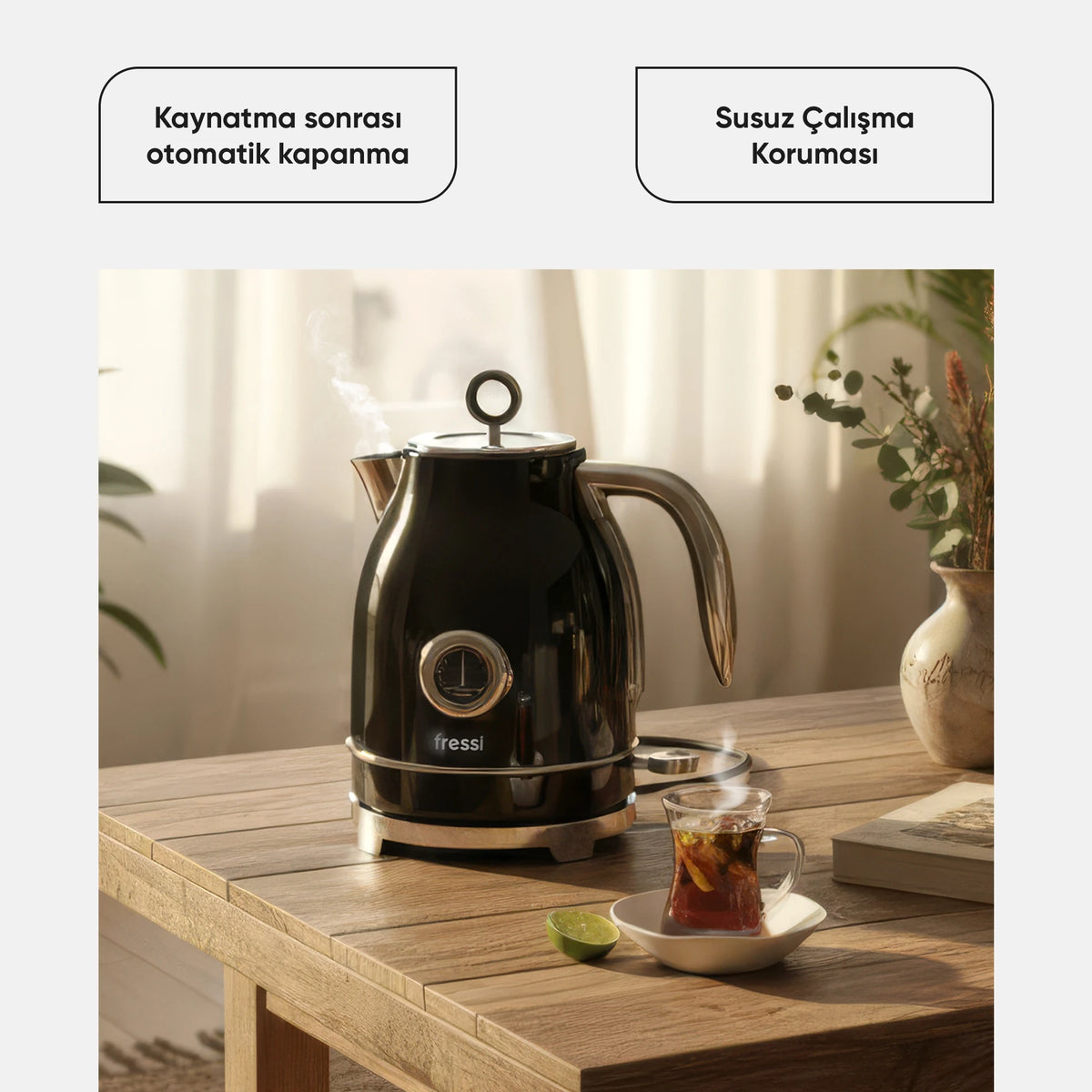 FR-KT05 Vintheat 1,7L Isı Göstergeli Kettle Su Isıtıcısı - Siyah