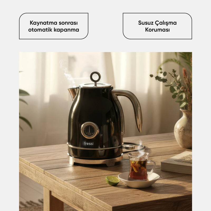 FR-KT05 Vintheat 1,7L Isı Göstergeli Kettle Su Isıtıcısı - Siyah