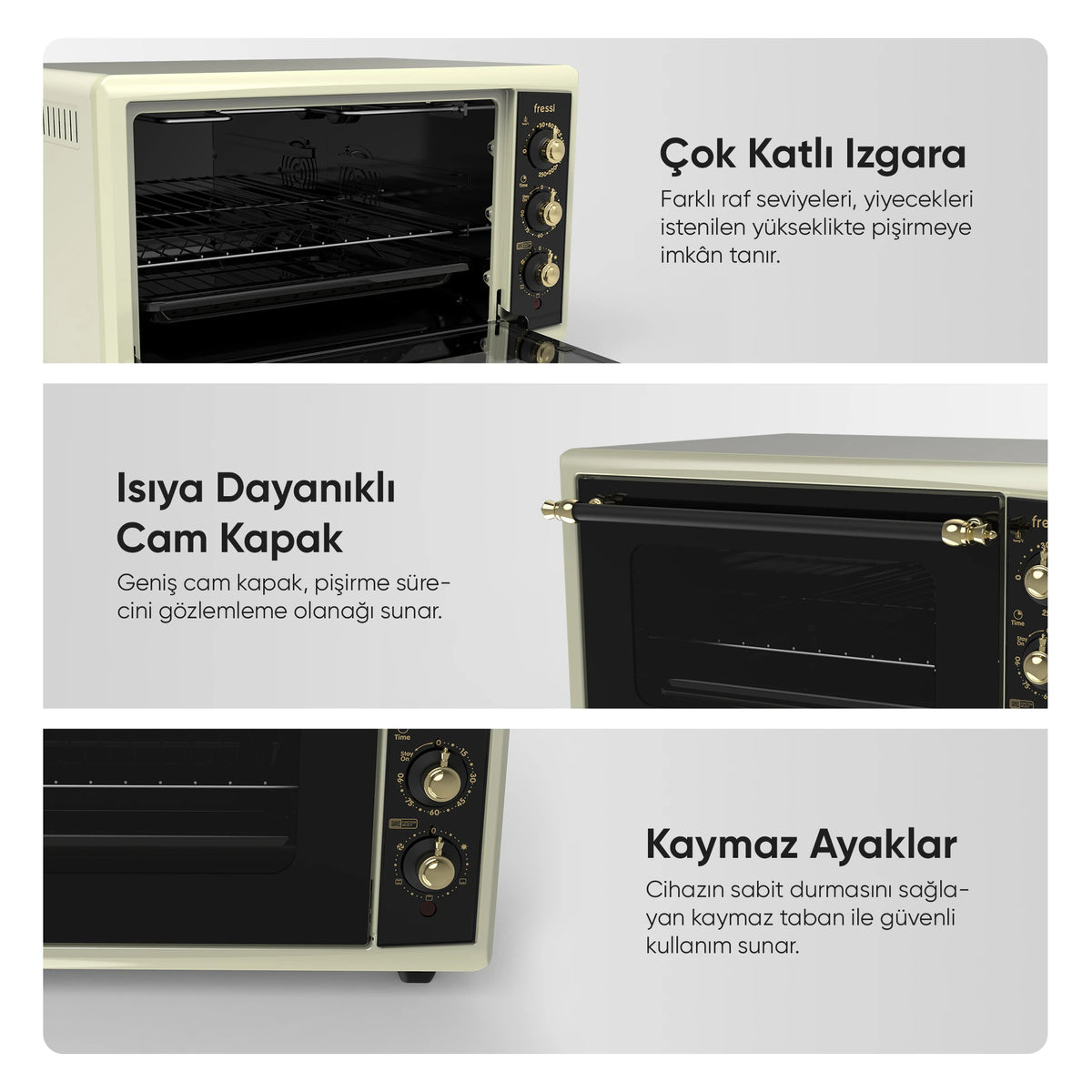 FR-MF01 Vintage Retro Turbo, Lambalı, Termostatlı, Saatli Midi Fırın