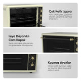 FR-MF01 Vintage Retro Turbo, Lambalı, Termostatlı, Saatli Midi Fırın
