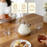 FR-KT07 Retro Mavera 1,7 Litre Ahşap Kulp Detaylı Kettle Su Isıtıcısı - Krem