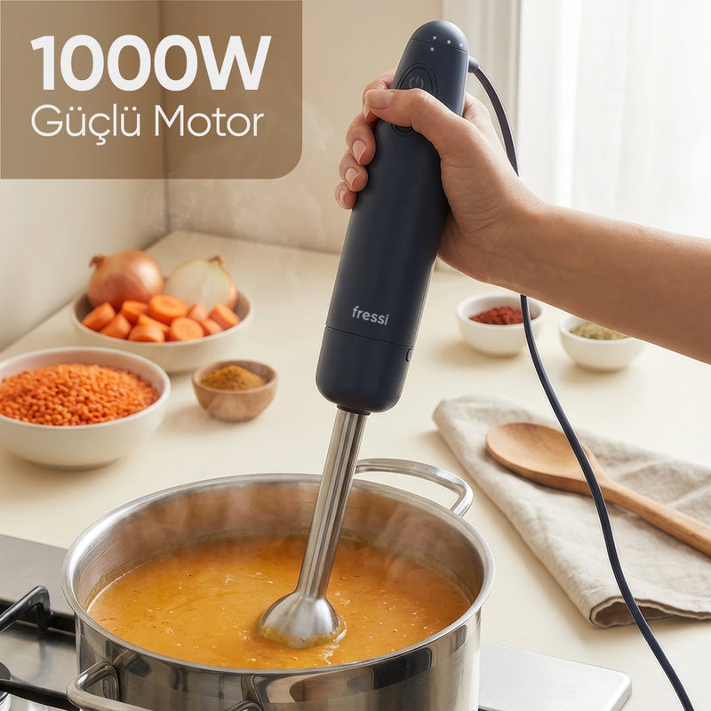 FR-HB271 Çubuk El Blender Paslanmaz Çelik Bıçaklı Turbo 1000W Lacivert Urban