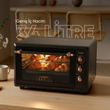 FR-MF01 Vintage Retro Turbo, Lambalı, Termostatlı, Saatli Midi Fırın