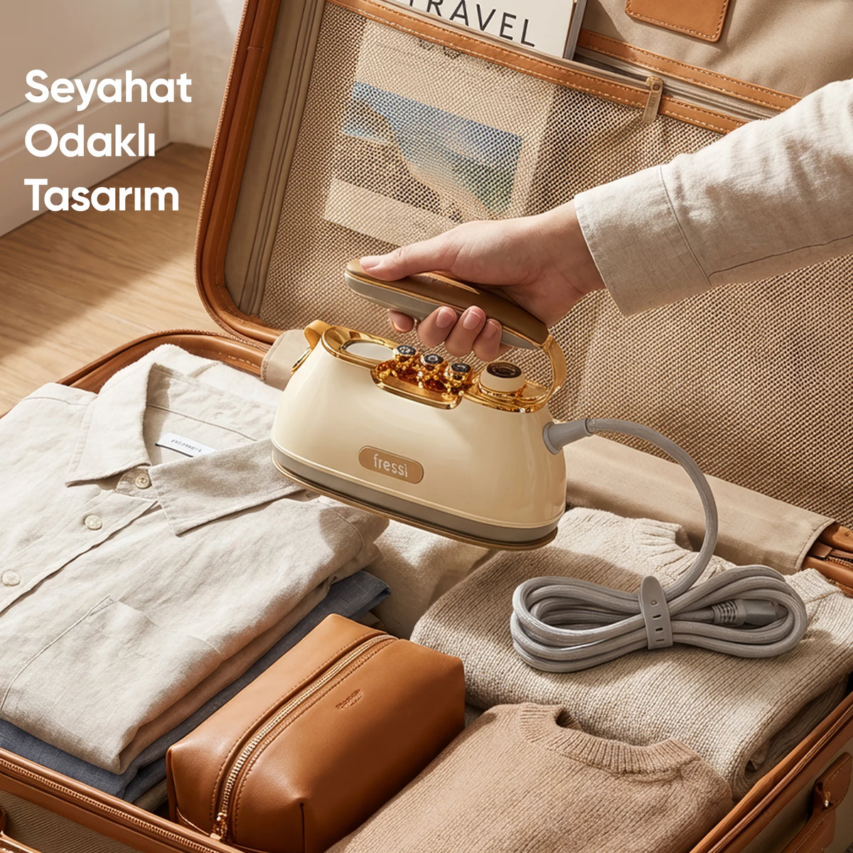 FR-ST900 Travel Steam Seyahat Tipi Taşınabilir Krem Buharlı Ütü