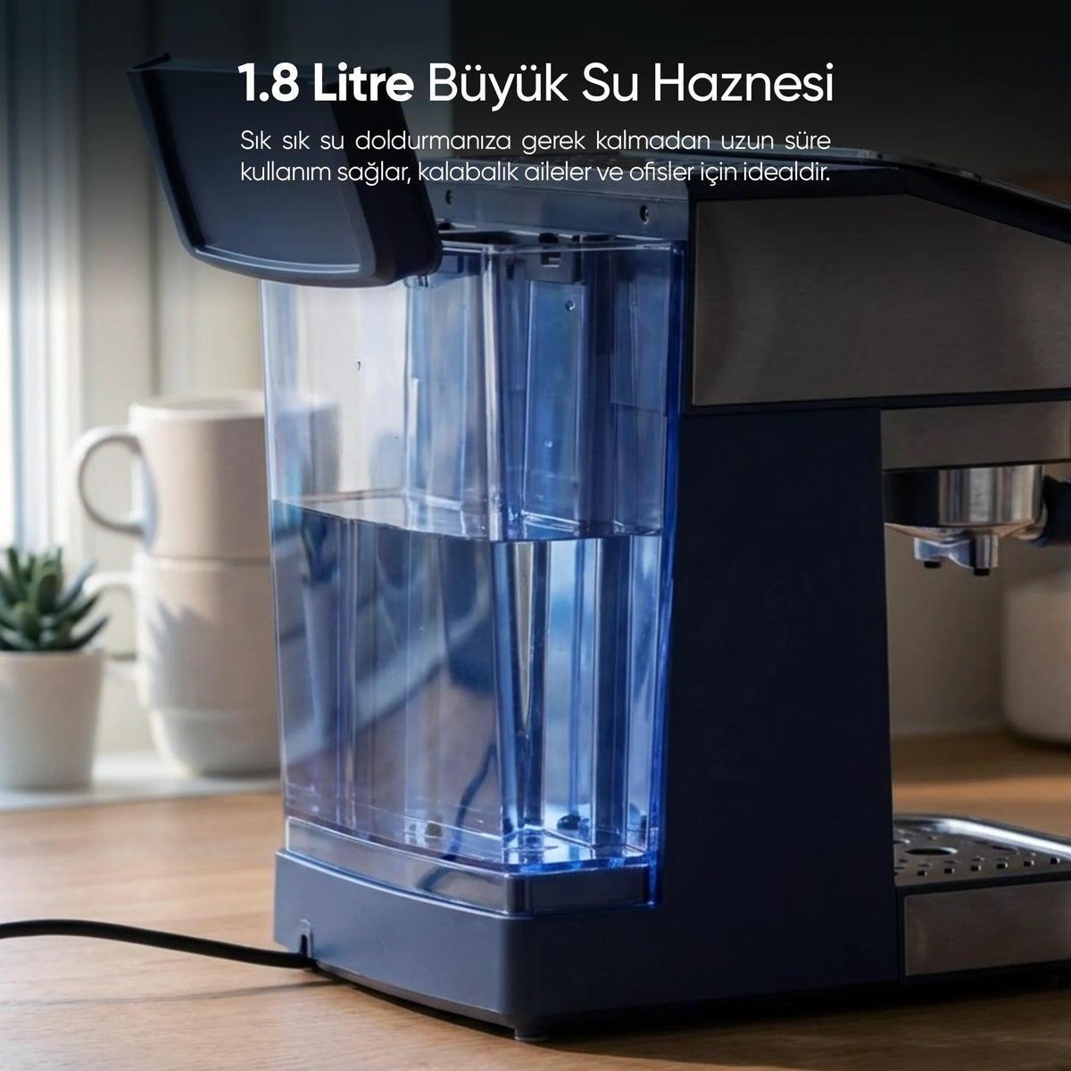 EM-02 Urban 1,5L 20Bar Tam Otomatik Kahve Lacivert Espresso Makinesi
