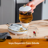 YSB-GC03 Venice 600ml Elektrikli Çok Fonksiyonlu Cam Su Isıtıcı Kettle Bitki Çayı Makinesi - Beyaz