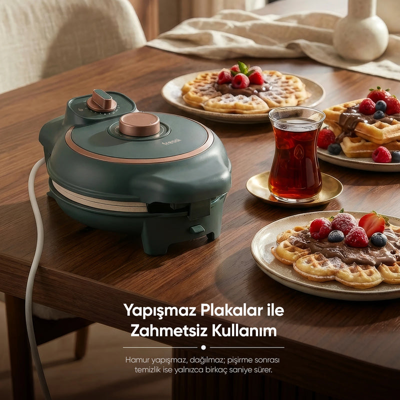 FR-TM59 Multibello  Tost Ve Waffle Makinesi Çıkarabilir Yapışmaz Plakalı 4 Ayrı Plaka - Yeşil