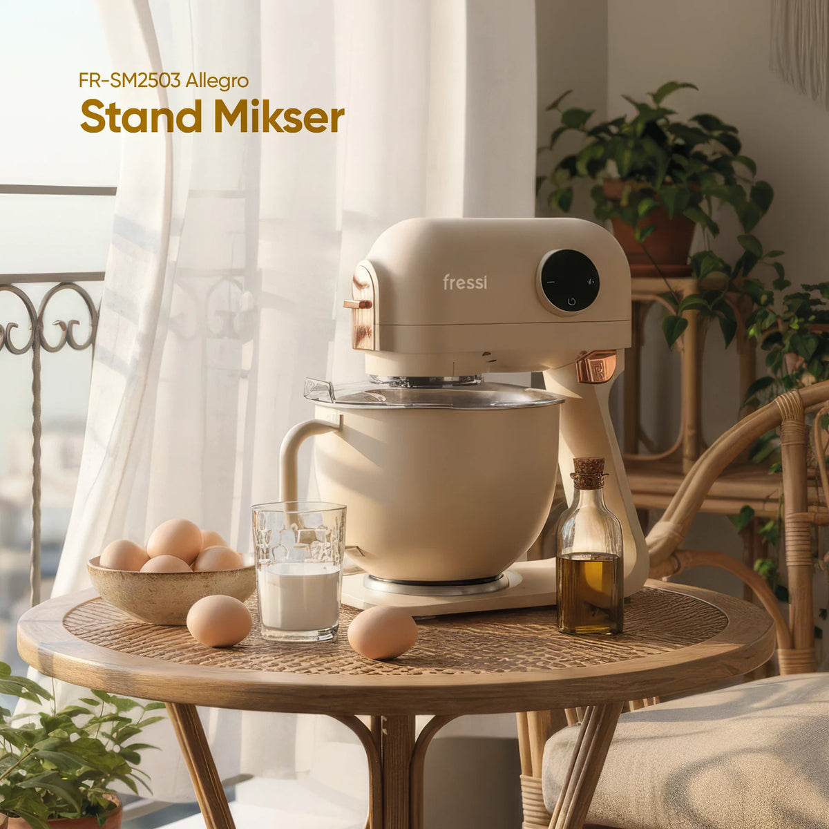 FR-SM2503 Allegro Tam Döküm Demir Hamur Yoğurma Makinesi Standlı Mikser Mutfak Şefi - Krem