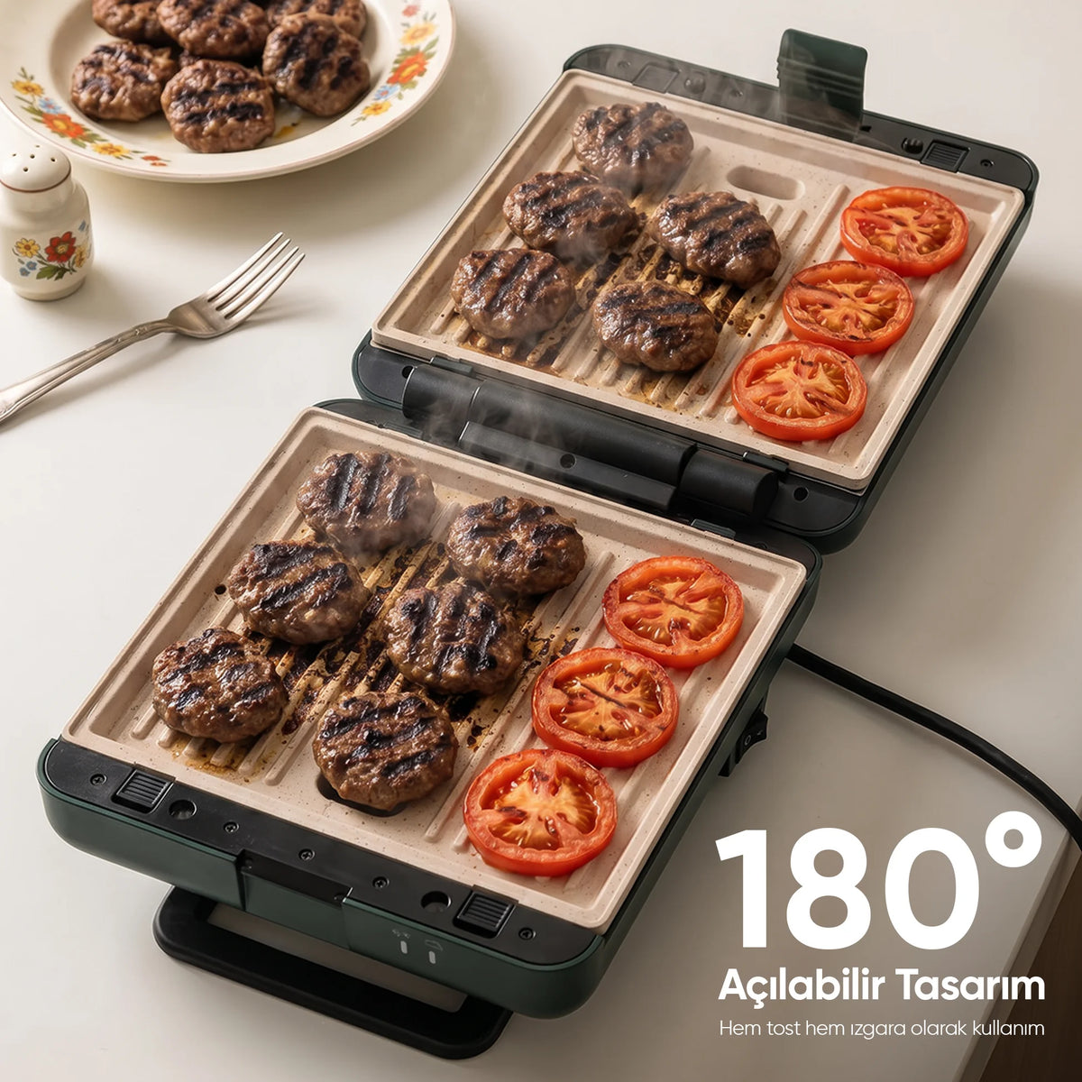 FR-TM26 Duobello Çıkarılabilir Plakalı 4 Dilim Tost Makinesi - Yeşil