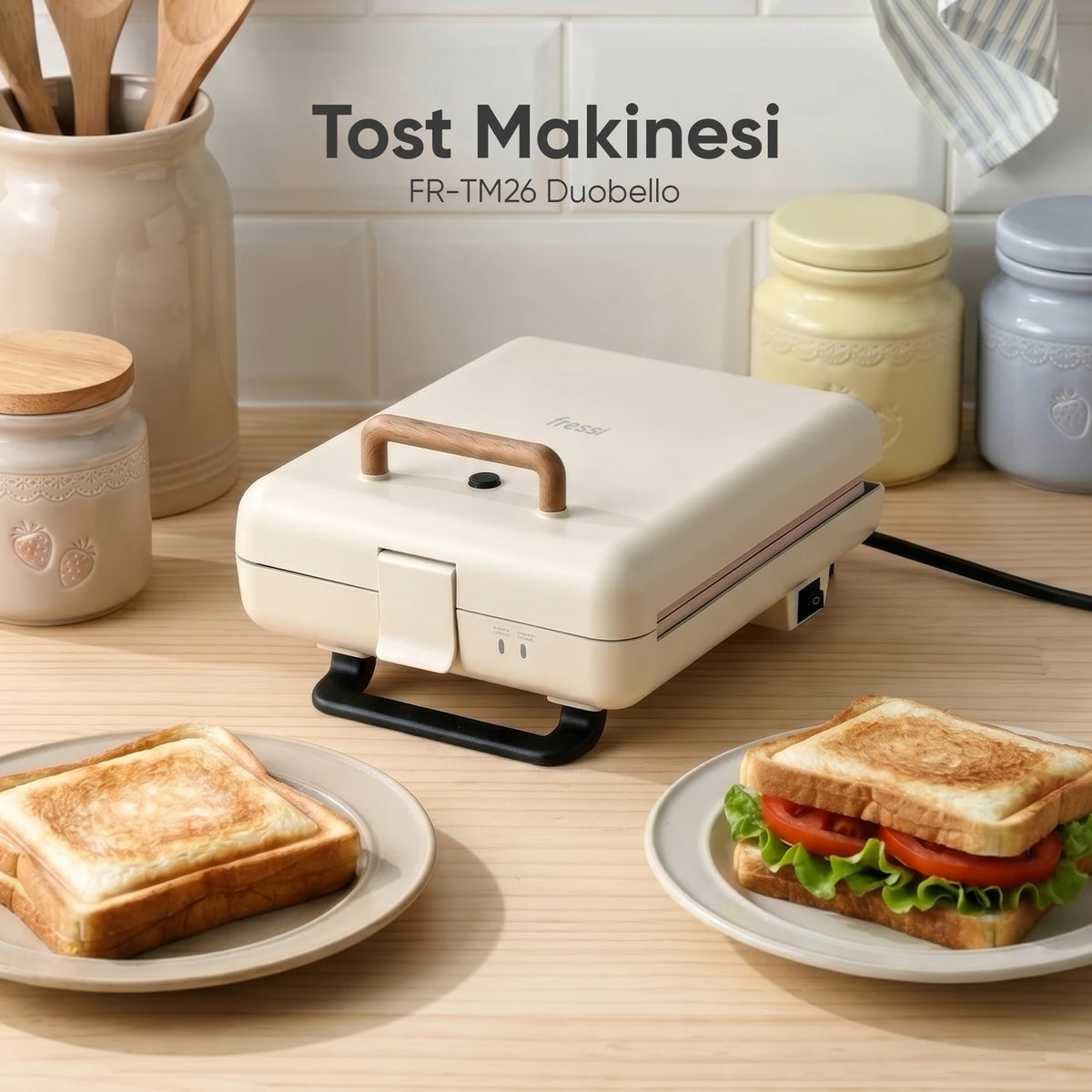 FR-TM26 Duobello Çıkarılabilir Plakalı 4 Dilim Tost Makinesi - Krem