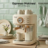EM-411 Retro Mavera Ahşap Detaylı 20 Bar Krem Espresso Makinesi