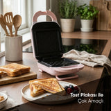 FR-TM33 PanFun Çıkarılabilir Plakalı Tost ve Waffle Makinesi - Pembe