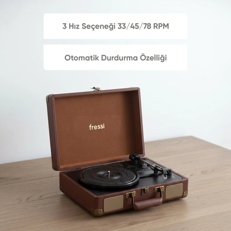 FR-P101 Zenitte Dahili Hoparlörlü Pikap Müzik Kutusu Usb+Rca+Bluetooth - Krem