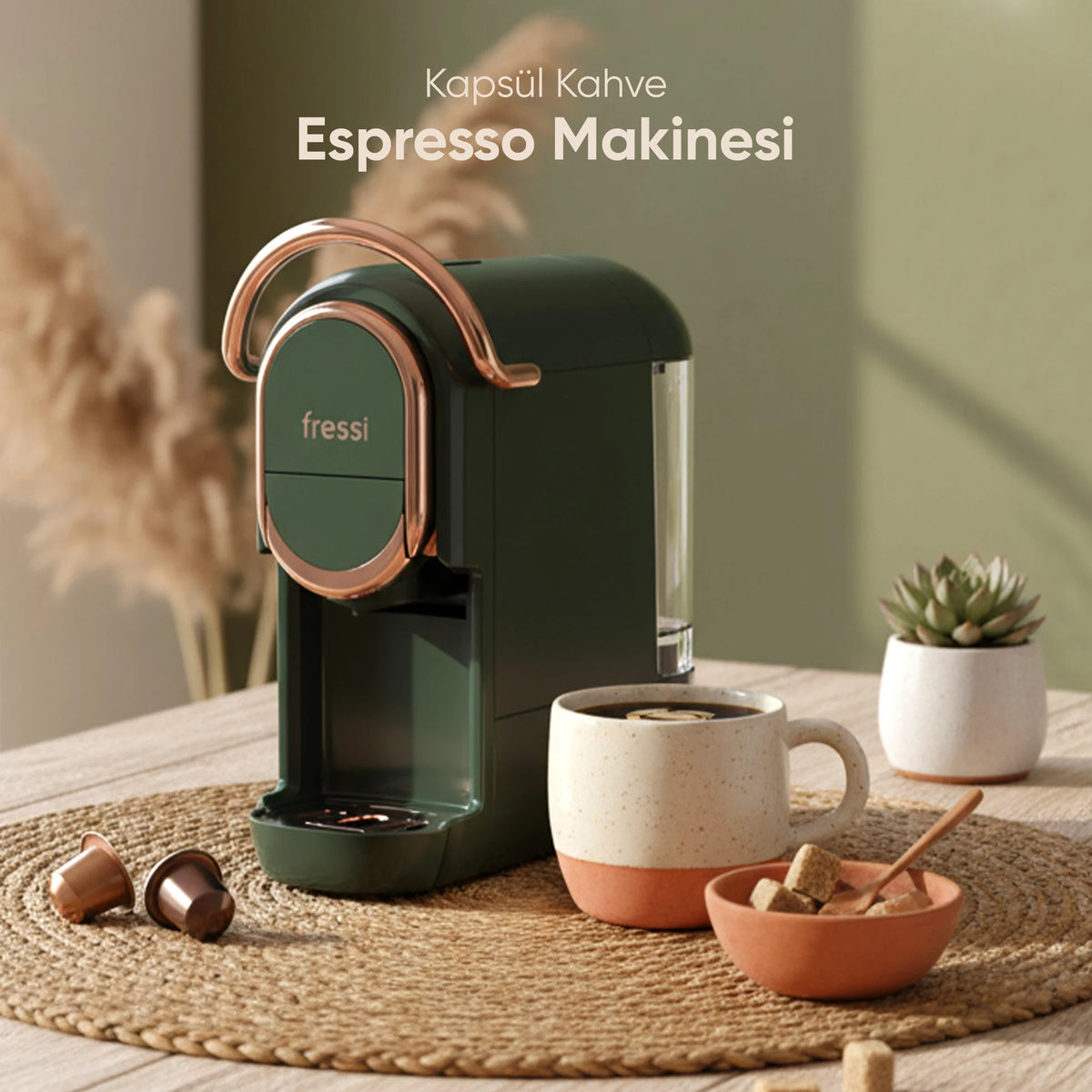 EM-542 Belezza Espresso & Cappuccino Makinesi Kapsül Kahve Makinesi - Yeşil