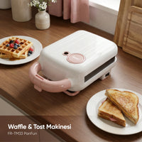 FR-TM33 PanFun Çıkarılabilir Plakalı Tost ve Waffle Makinesi - Pembe