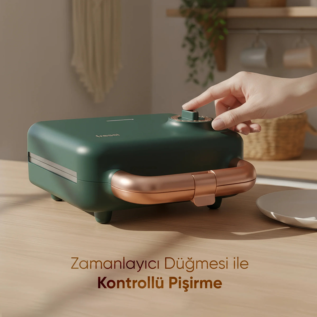 FR-TM51 Triochef Çıkarılabilir Yapışmaz Plakalı Ikili Waffle Ve Tost Makinesi - Yeşil