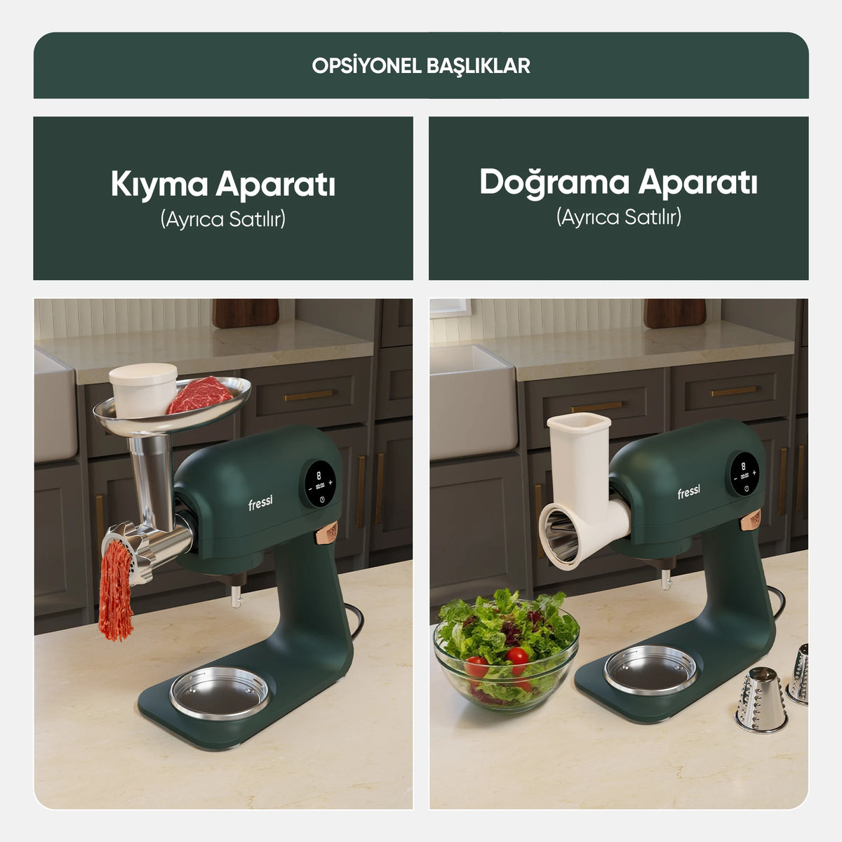 FR-SM2503 Allegro Tam Döküm Demir Hamur Yoğurma Makinesi Standlı Mikser Mutfak Şefi - Yeşil