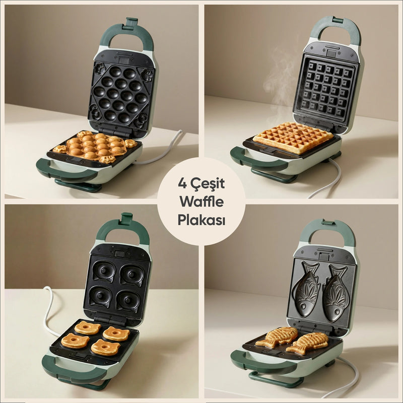 FR-TM33 PanFun Çıkarılabilir Plakalı Tost ve Waffle Makinesi - Yeşil