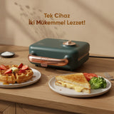 FR-TM51 Triochef Çıkarılabilir Yapışmaz Plakalı Ikili Waffle Ve Tost Makinesi - Yeşil