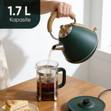 FR-KT07 Retro Mavera 1,7 Litre Ahşap Kulp Detaylı Kettle Su Isıtıcısı - Yeşil