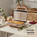 FR-TM51 Triochef Çıkarılabilir Yapışmaz Plakalı Ikili Waffle Ve Tost Makinesi - Krem
