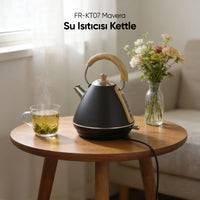 FR-KT07 Retro Mavera 1,7 Litre Ahşap Kulp Detaylı Kettle Su Isıtıcısı - Siyah