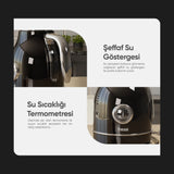 FR-KT05 Vintheat 1,7L Isı Göstergeli Kettle Su Isıtıcısı - Siyah