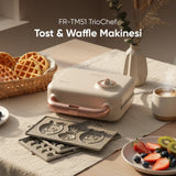 FR-TM51 Triochef Çıkarılabilir Yapışmaz Plakalı Ikili Waffle Ve Tost Makinesi - Krem