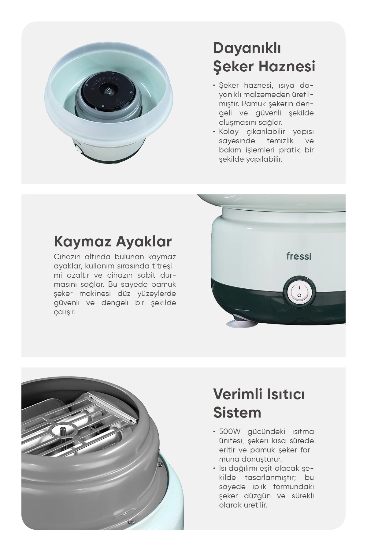 FR-PM01 CottoFun Çelik Hazneli 500W Pamuk Şeker Makinesi - Yeşil