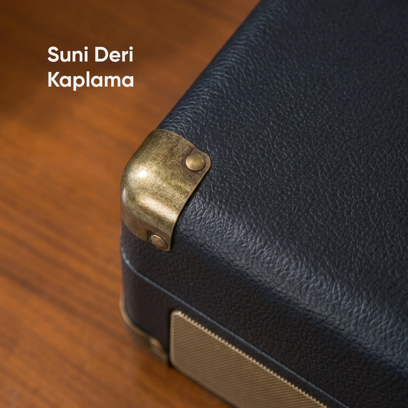 FR-P101 Zenitte Dahili Hoparlörlü Pikap Müzik Kutusu Usb+Rca+Bluetooth - Siyah