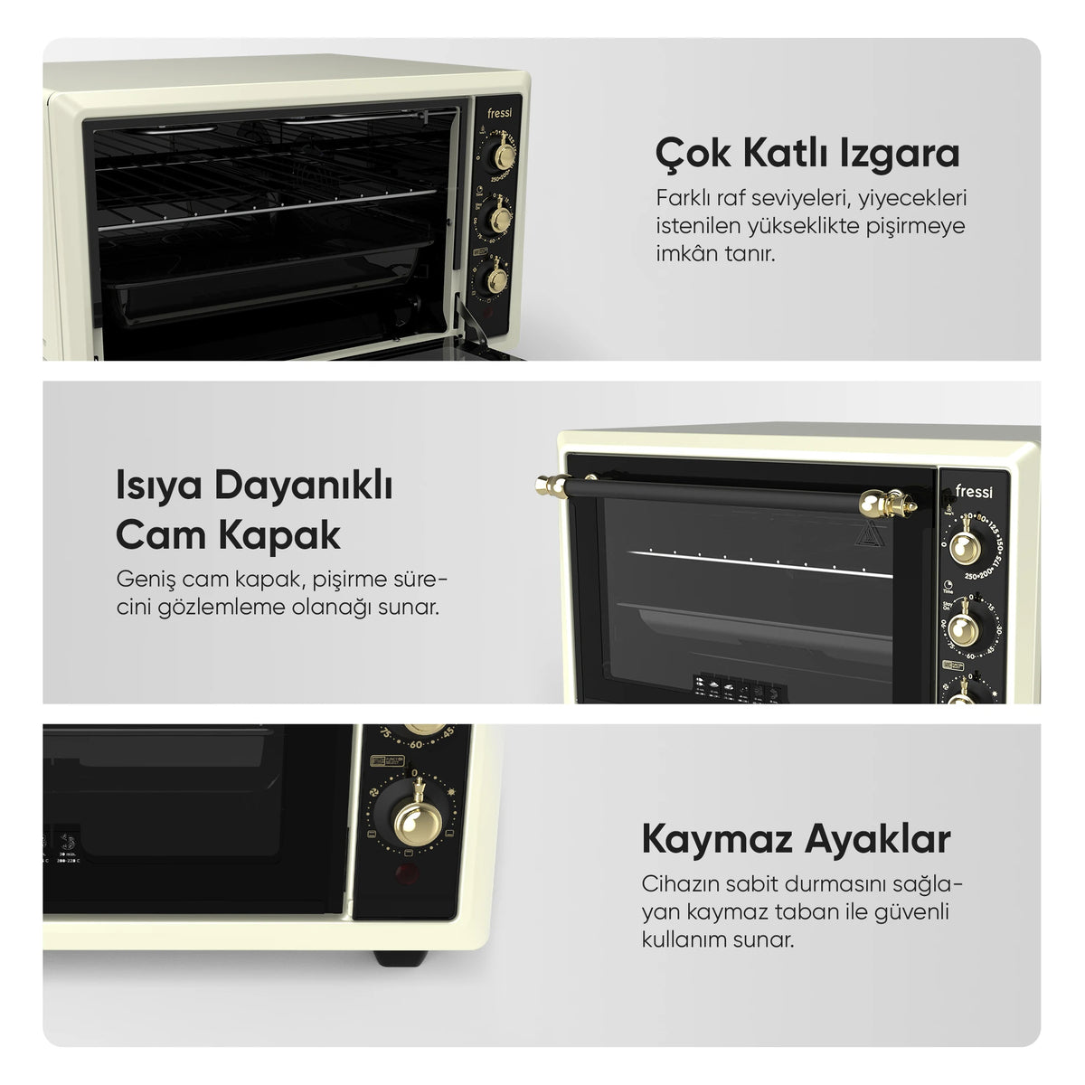 FR-MF01 Vintage Retro Turbo, Lambalı, Termostatlı, Saatli Midi Fırın
