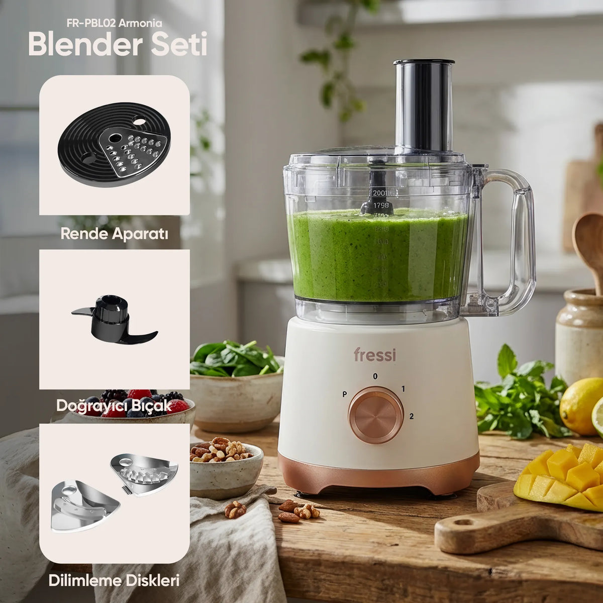 FR-PBL02 Armonia Power Blender Seti Mutfak Robotu Salata Doğrayıcı 2,5L 1200W - Krem