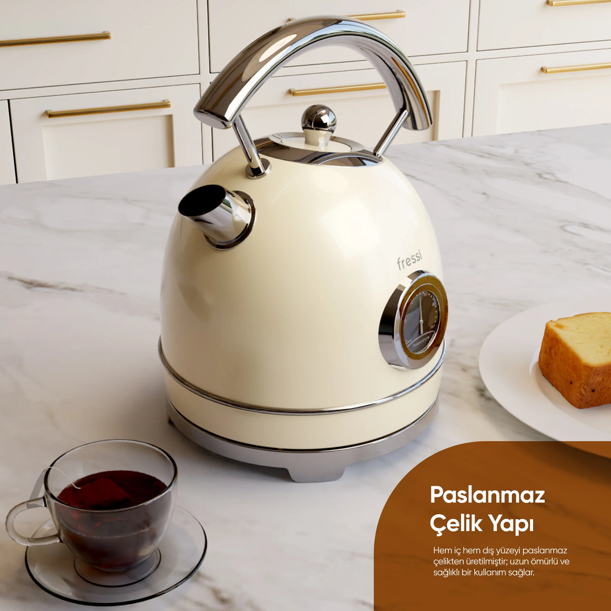 FR-KT06 Magnoli 1,8L Isı Göstergeli Kettle Su Isıtıcısı - Krem