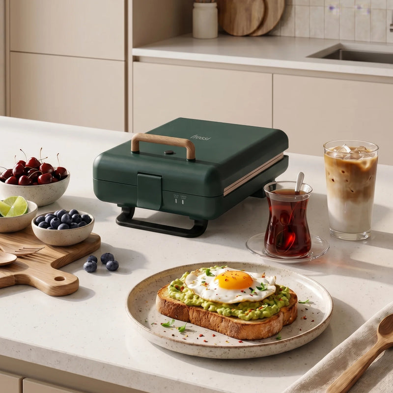 FR-TM26 Duobello Çıkarılabilir Plakalı 4 Dilim Tost Makinesi - Yeşil