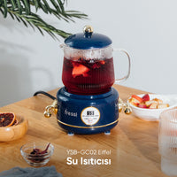 YSB-GC02 Eiffel 600ml Elektrikli Çok Fonksiyonlu Cam Su Isıtıcı Kettle Bitki Çayı Makinesi - Lacivert
