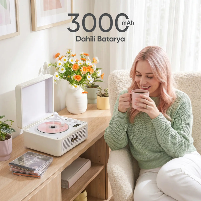 FR-CD183 Riona Dahili Hoparlörlü Bluetoothlu CD Çalar - Krem