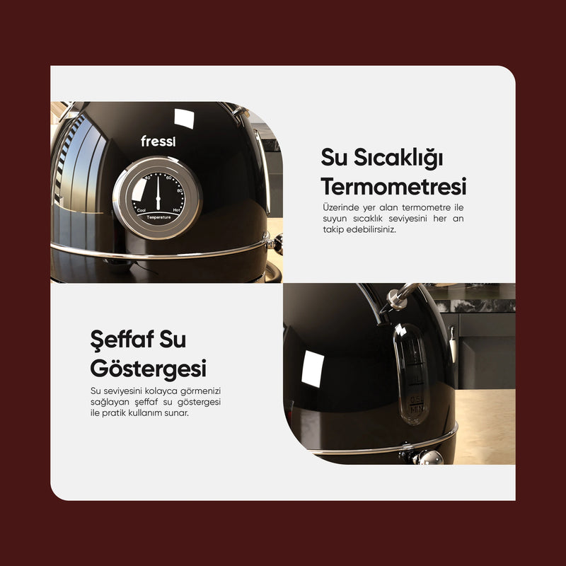 FR-KT06 Magnoli 1,8L Isı Göstergeli Kettle Su Isıtıcısı - Siyah