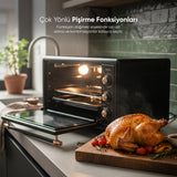 FR-MF01 Vintage Retro Turbo, Lambalı, Termostatlı, Saatli Midi Fırın